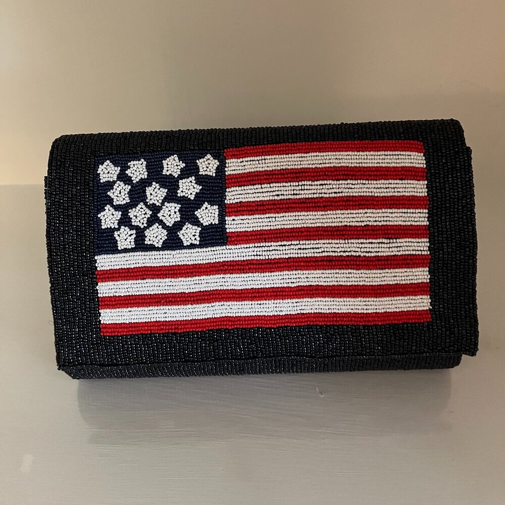 Navy Jane American Flag Luxury Navy Beaded American Flag Clutch